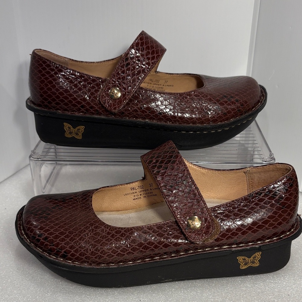 Alegria Women's Dark Red Textured Mary Jane Flats box 21